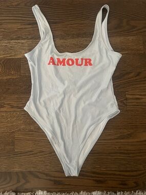 Light blue  "AMOUR" Scoop-Back One-Piece Swimsuit